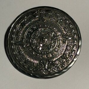 Vintage Mexican Aztec Sun God calendar sterling silver necklace pendant/Brooch